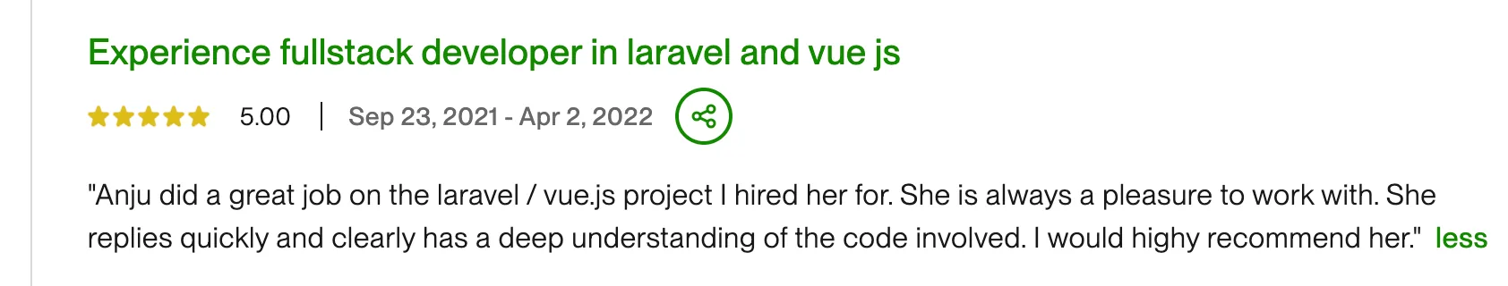 5-star client review for Anju Batta