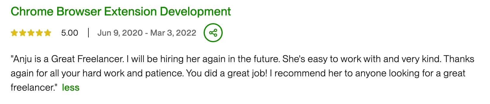 5-star client review for Anju Batta