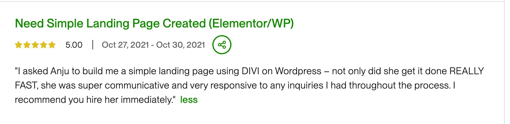 5-star client review for Anju Batta